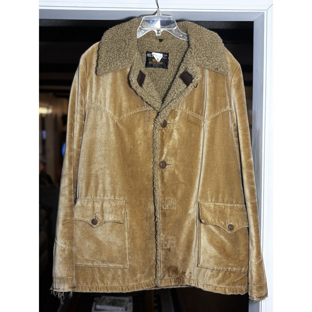 Vintage 70s Sears Western Sherpa Lined Corduroy Ranch Jacket L USA Chore